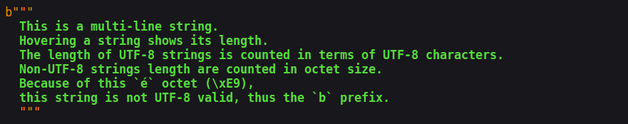 Dump output showing the string on multiple lines in between three quotes.